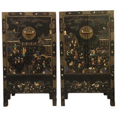 Pair of Embellished Chinese Lacquer Cabinets