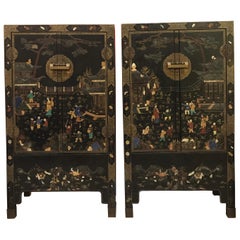 Pair of Embellished Chinese Lacquer Cabinets