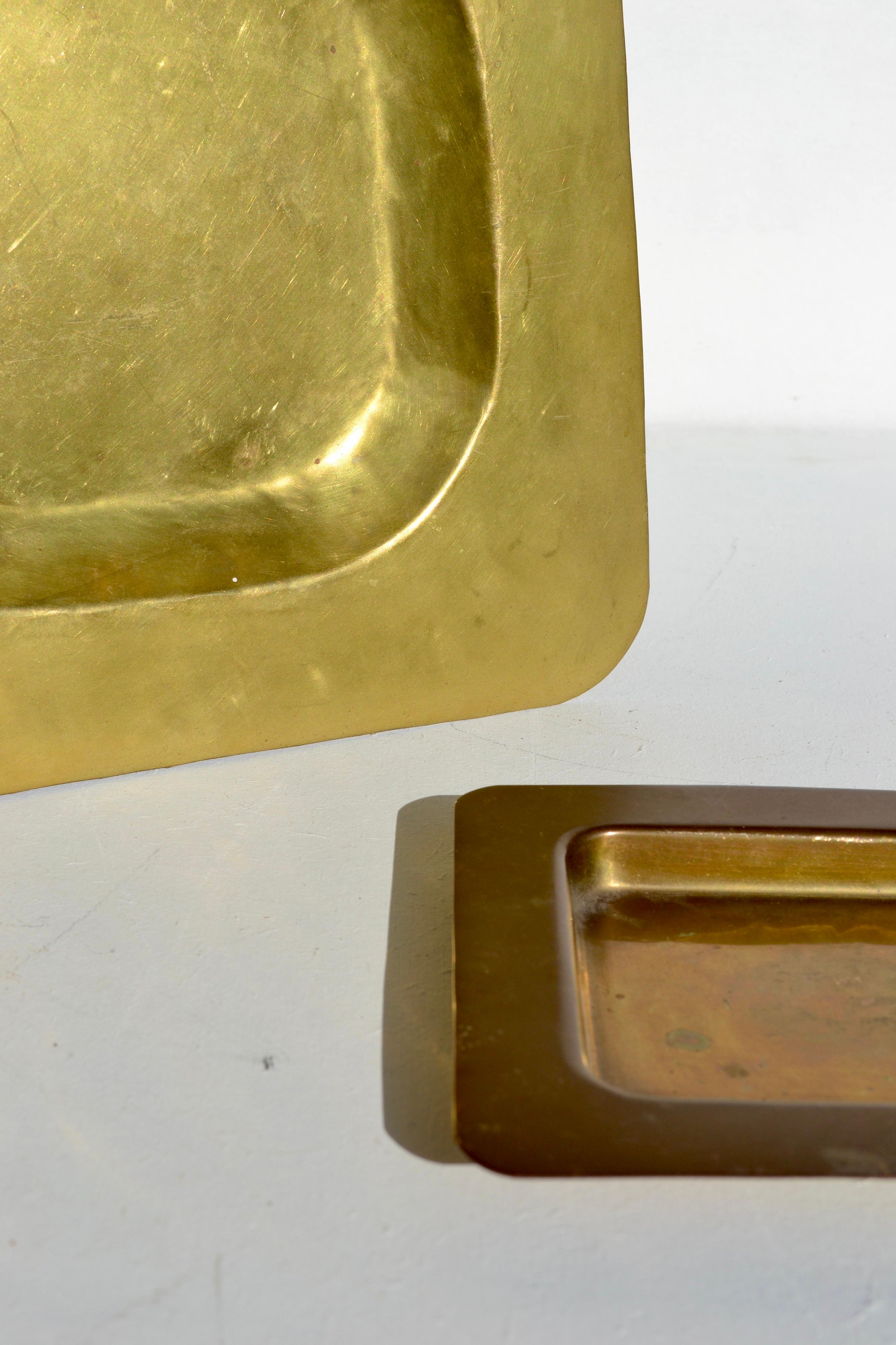 Mid-Century Modern Pair of Embossed Brass Trays — French Dinanderie, 1970s For Sale