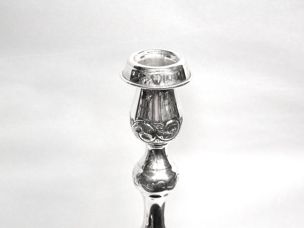 Rococo Revival Pair of Embossed Jewish Style Candlesticks, London Assay, 1941