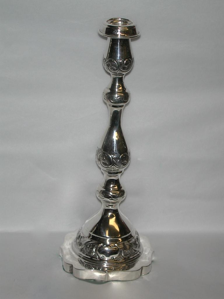 Pair of Embossed Jewish Style Candlesticks, London Assay, 1941 1