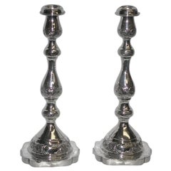 Pair of Embossed Jewish Style Candlesticks, London Assay, 1941