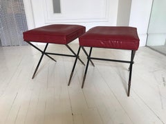 Pair of Embossed Leather X-Base Stools by Tommi Parzinger