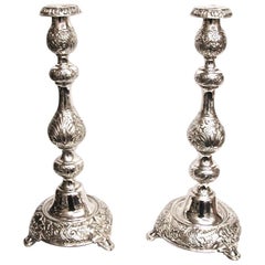 Pair of Embossed Silver Candlesticks, 1902, London Assay, Salkind & Koshr