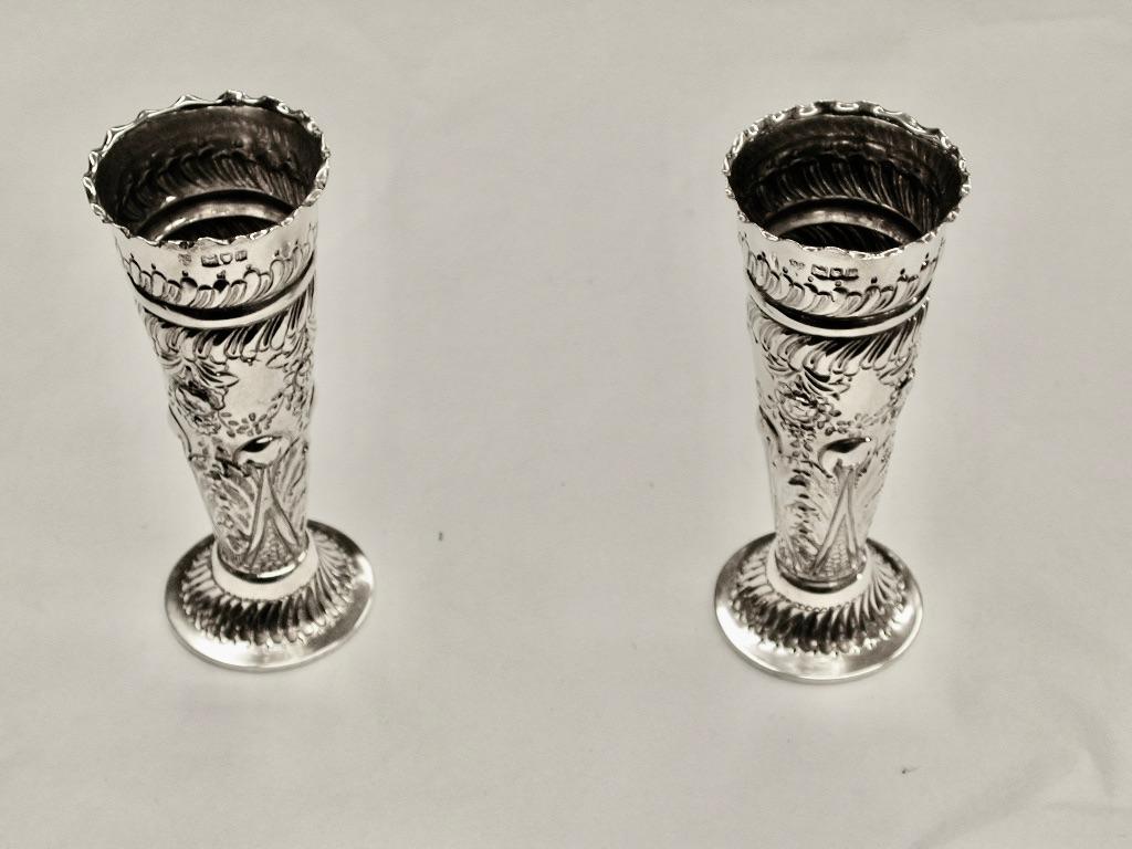 Pair of Embossed Silver Vases, London Assay, 1901, Jackson & Fullerton 1