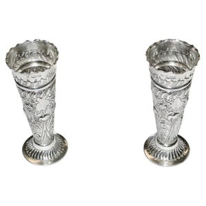Pair of Embossed Silver Vases, London Assay, 1901, Jackson & Fullerton