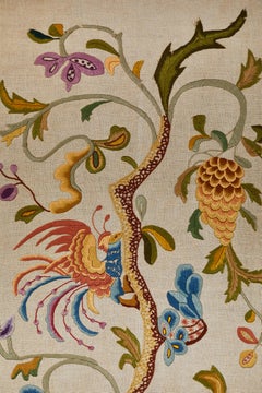 Pair of Embroidered Antique Linen Curtain Panels in Museum Quality Frames