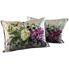 Pair of Embroidered Floral Sateen Throw Pillows by Designer’s Guild