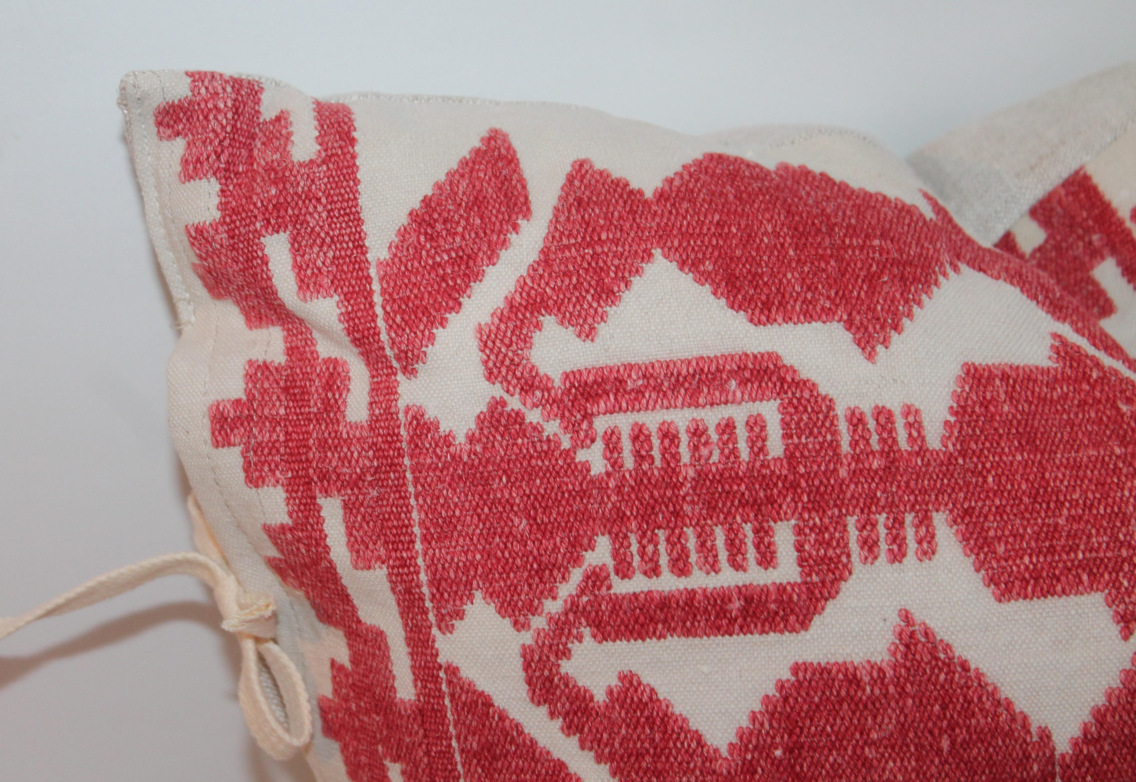 American Pair of Embroidered Linen Tribal Pillows