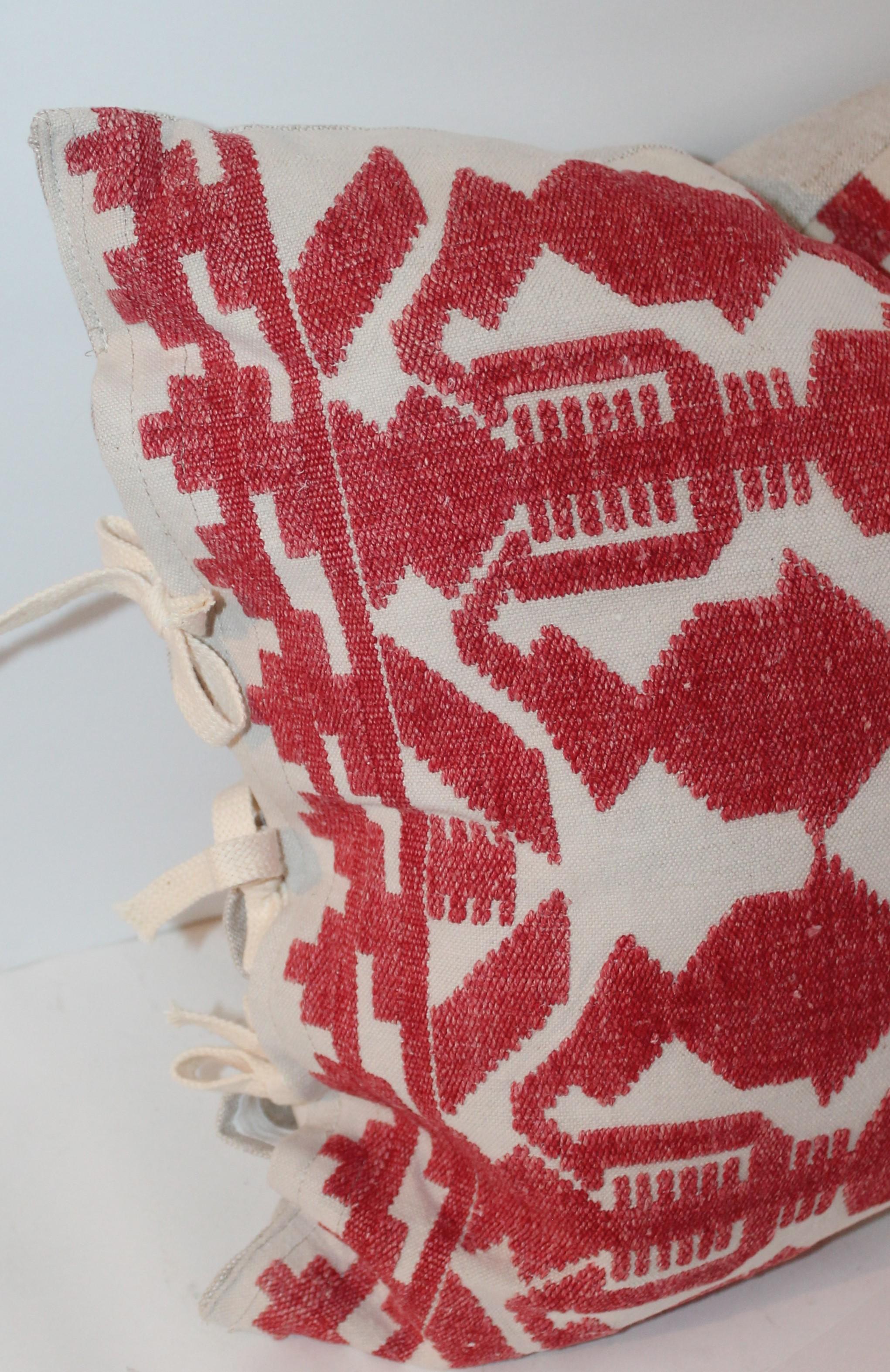 Hand-Woven Pair of Embroidered Linen Tribal Pillows