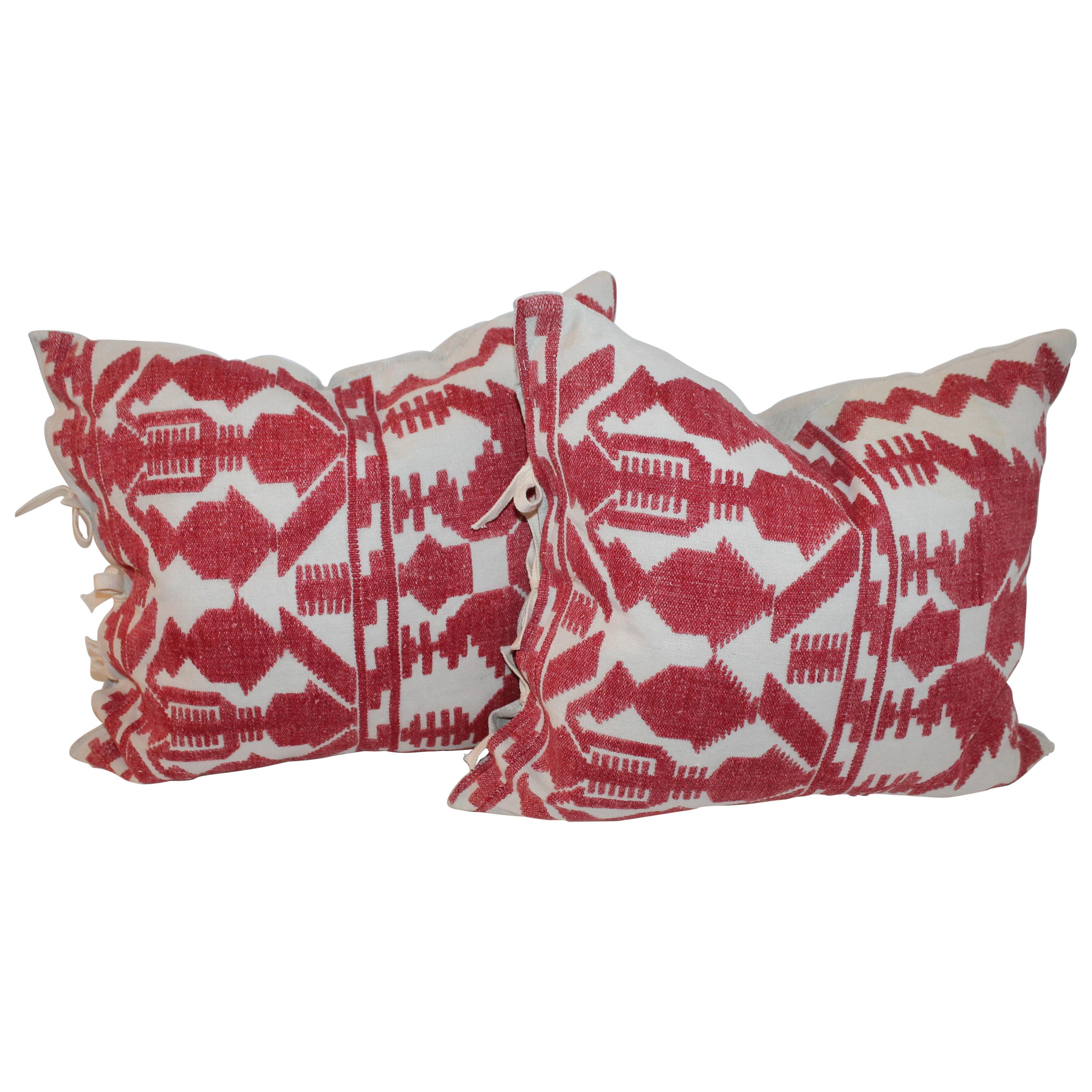 Pair of Embroidered Linen Tribal Pillows