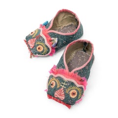 Pair of Embroidered Lion Children's Slippers, circa 1920