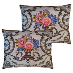 Pair of Embroidered Pillows, Sweden, 1940s