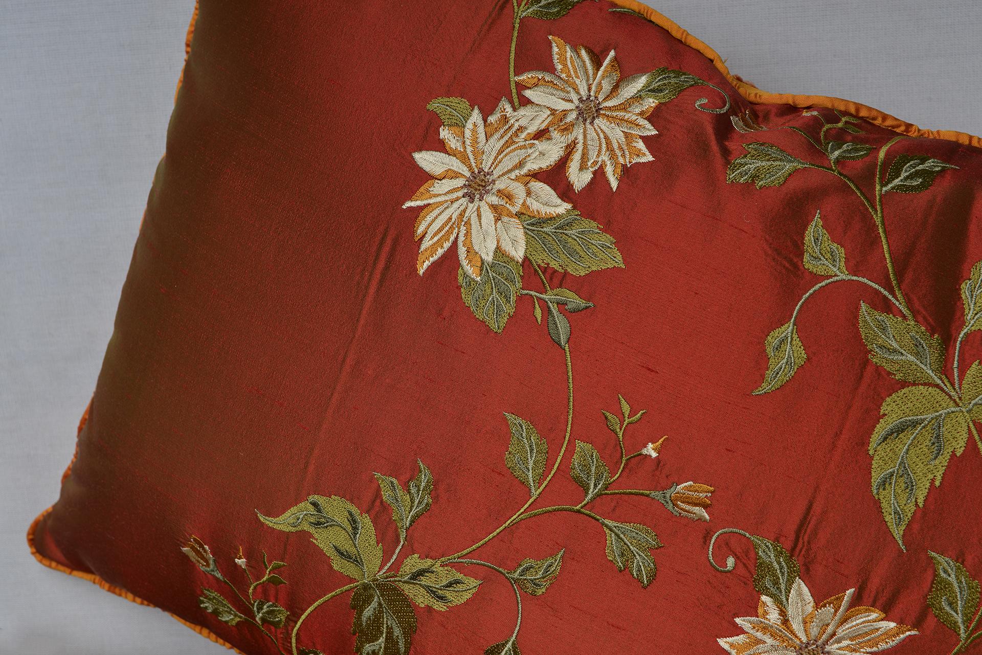 Pair of Embroidered Silk  Pillows For Sale 3