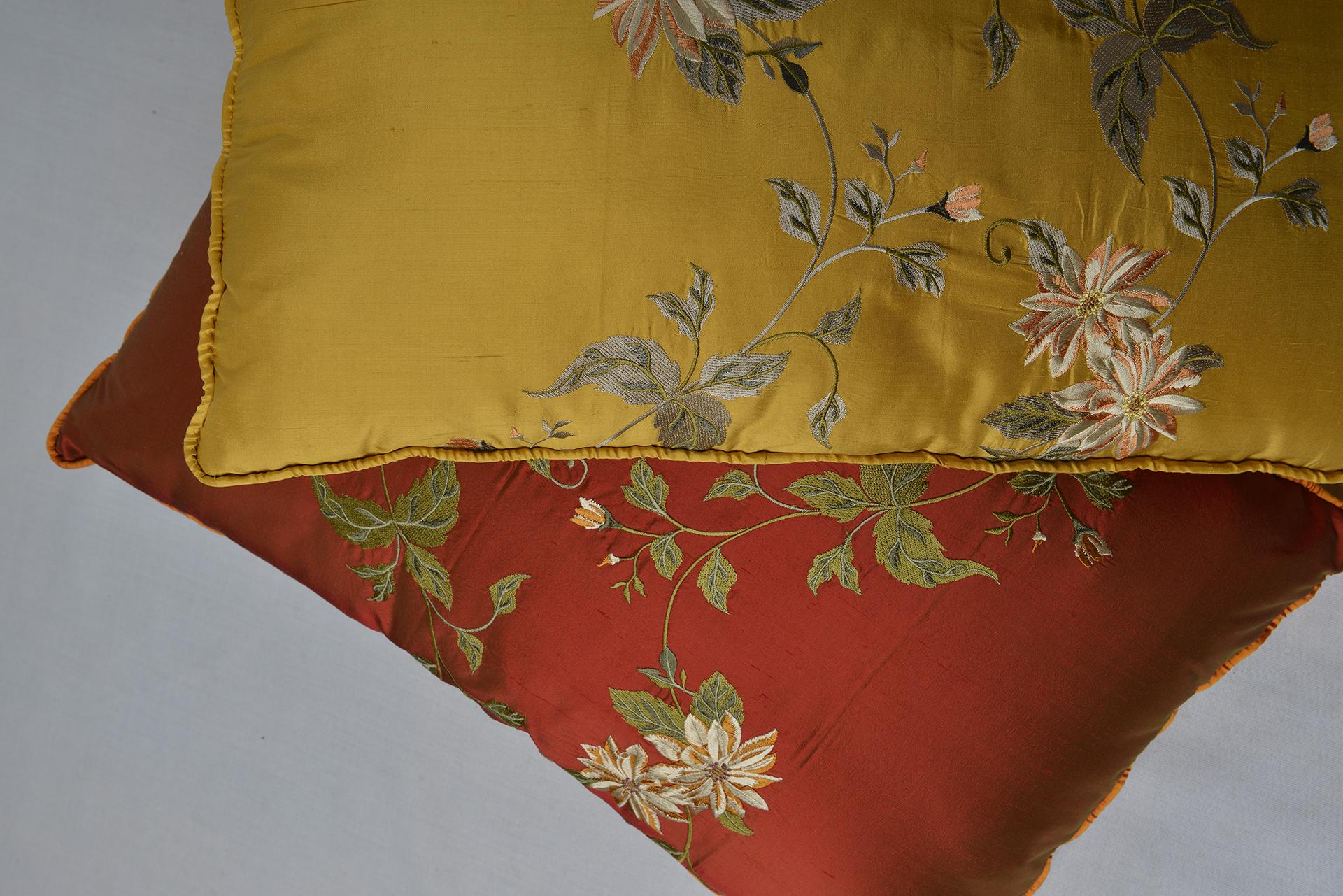 Pair of Embroidered Silk  Pillows For Sale 5
