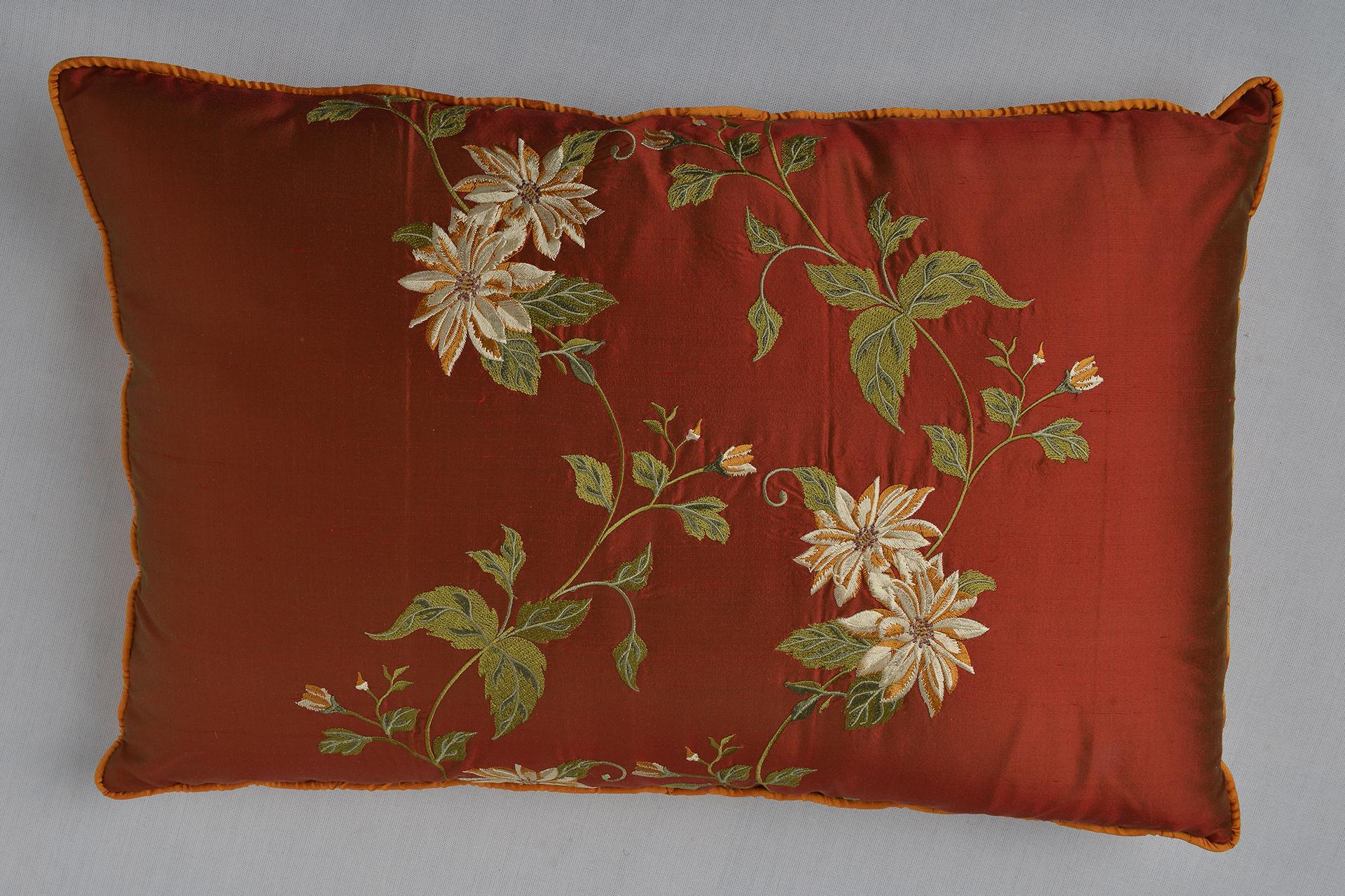 Machine-Made Pair of Embroidered Silk  Pillows For Sale