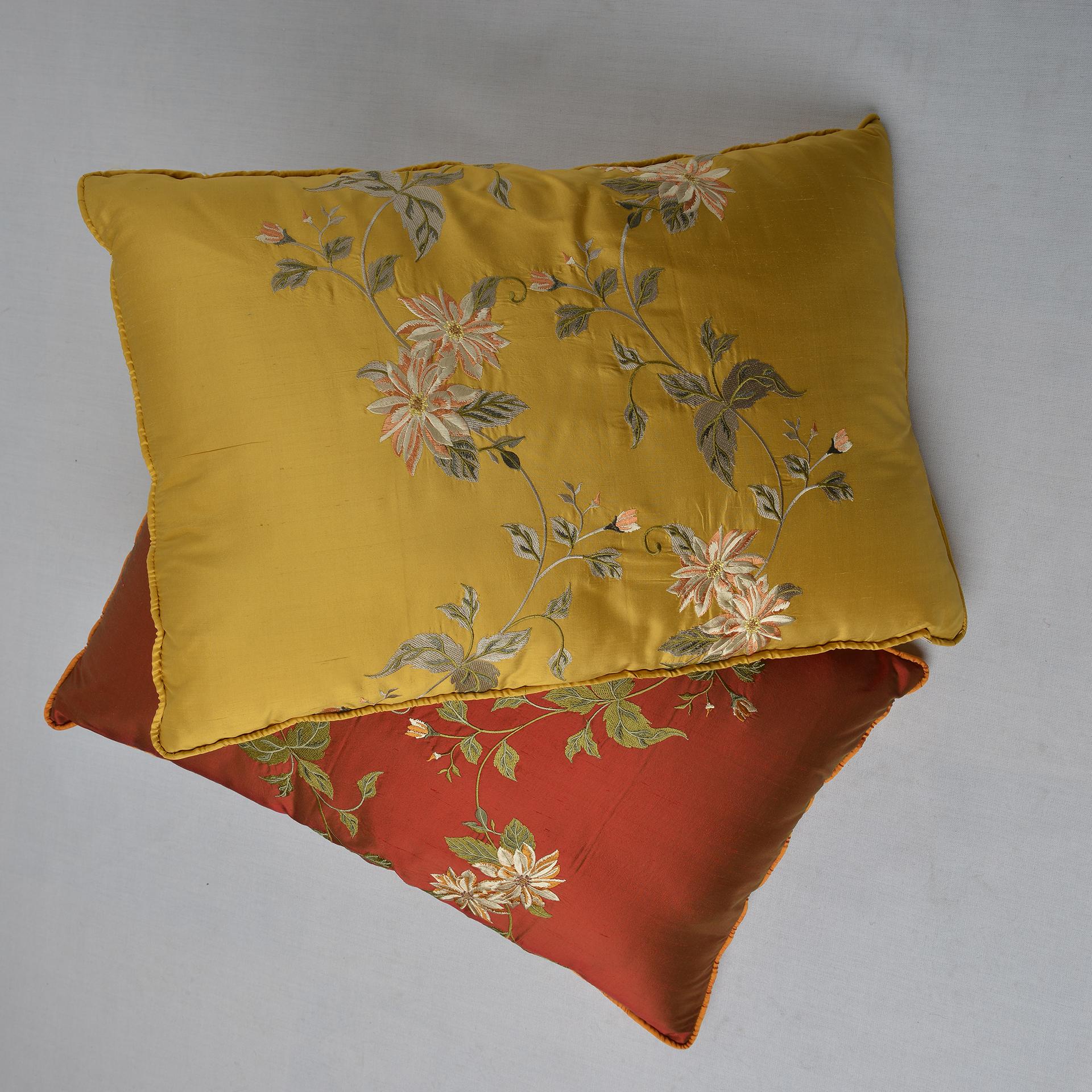 Pair of Embroidered Silk  Pillows For Sale 1