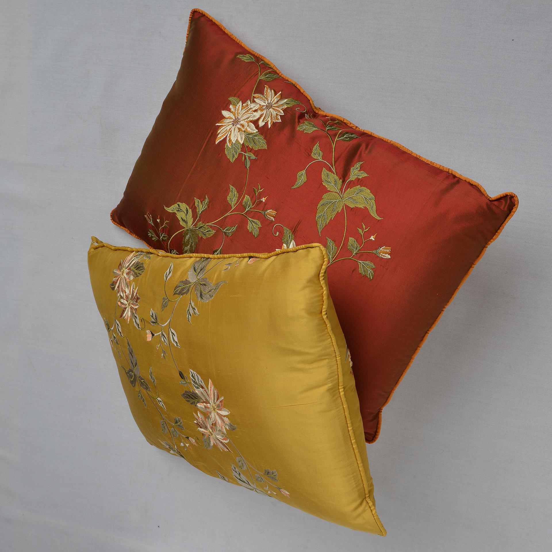 Pair of Embroidered Silk  Pillows For Sale 2