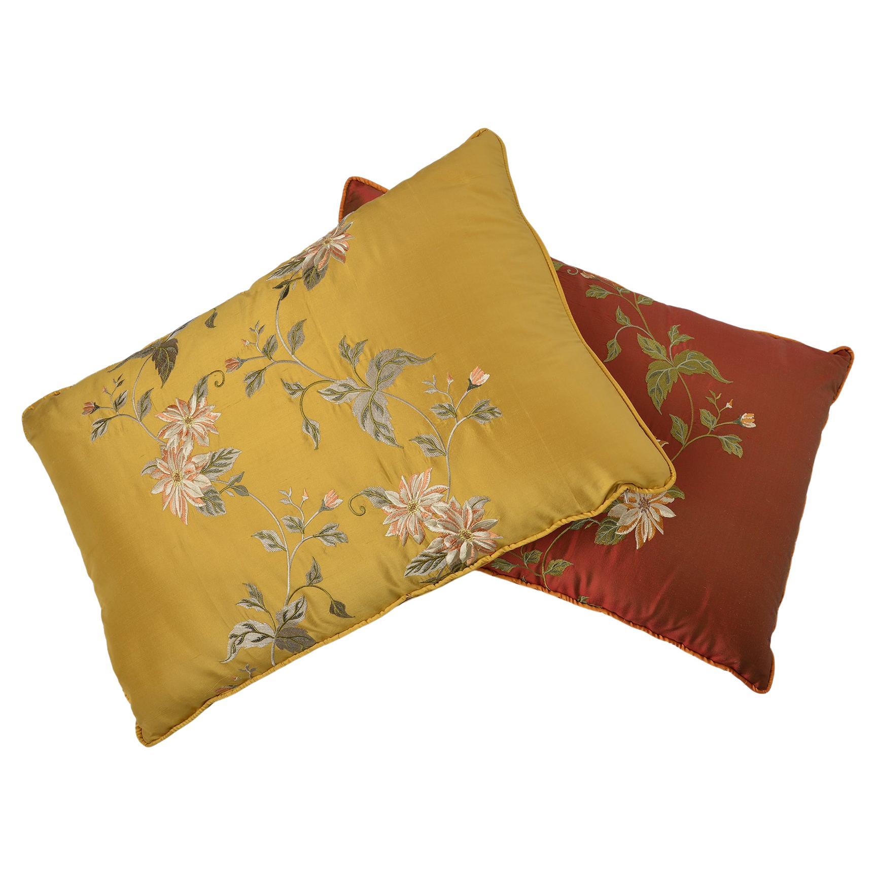 Pair of Embroidered Silk  Pillows