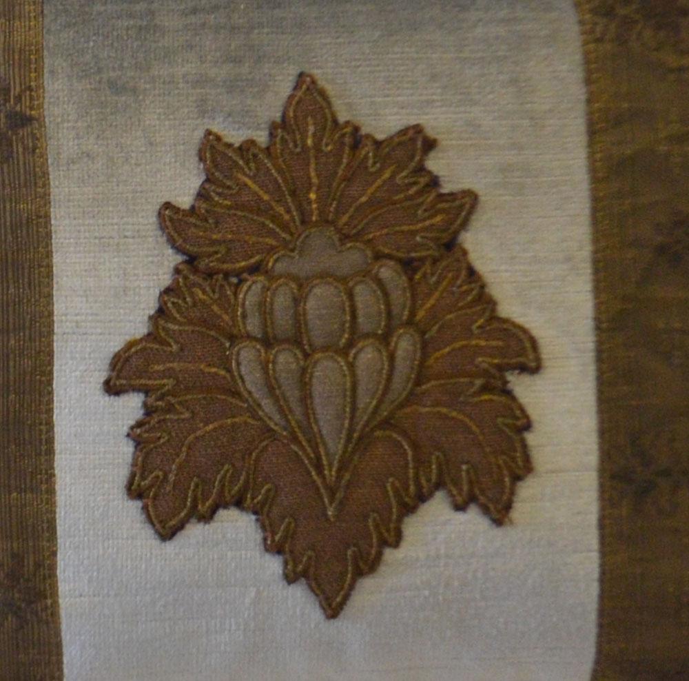 North American Pair of Embroidery Pillows, Antique Trim For Sale