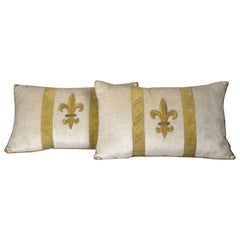 Pair of Embroidery Pillows, Antique Trim