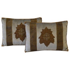 Pair of Embroidery Pillows, Antique Trim