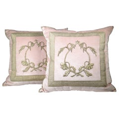 Pair of Embroidery Pillows, Antique Trim