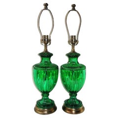 Pair of Emeral Green Glass Lamps