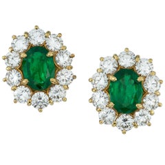 Pair of Emerald and Diamond Cluster Earrings