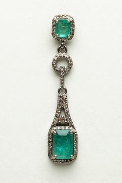 Pair of Emerald and Diamond Drop Earrings