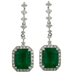 Pair of Emerald and Diamond Earrings