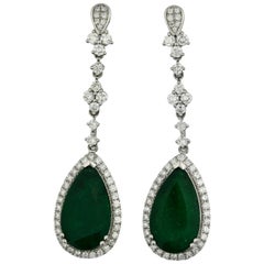 Pair of Emerald and Diamond Earrings