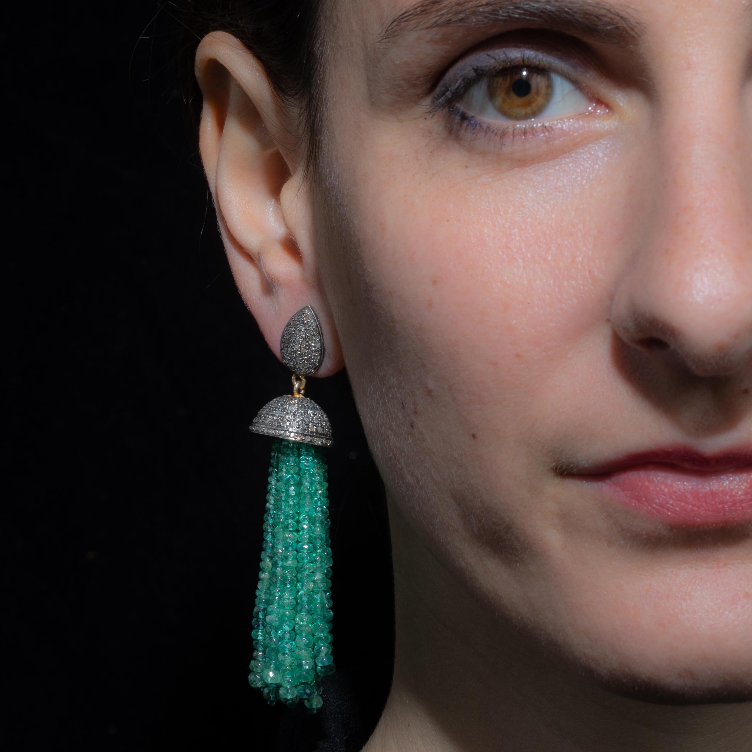 Pair of Emerald and Diamond Tassel Earrings 1