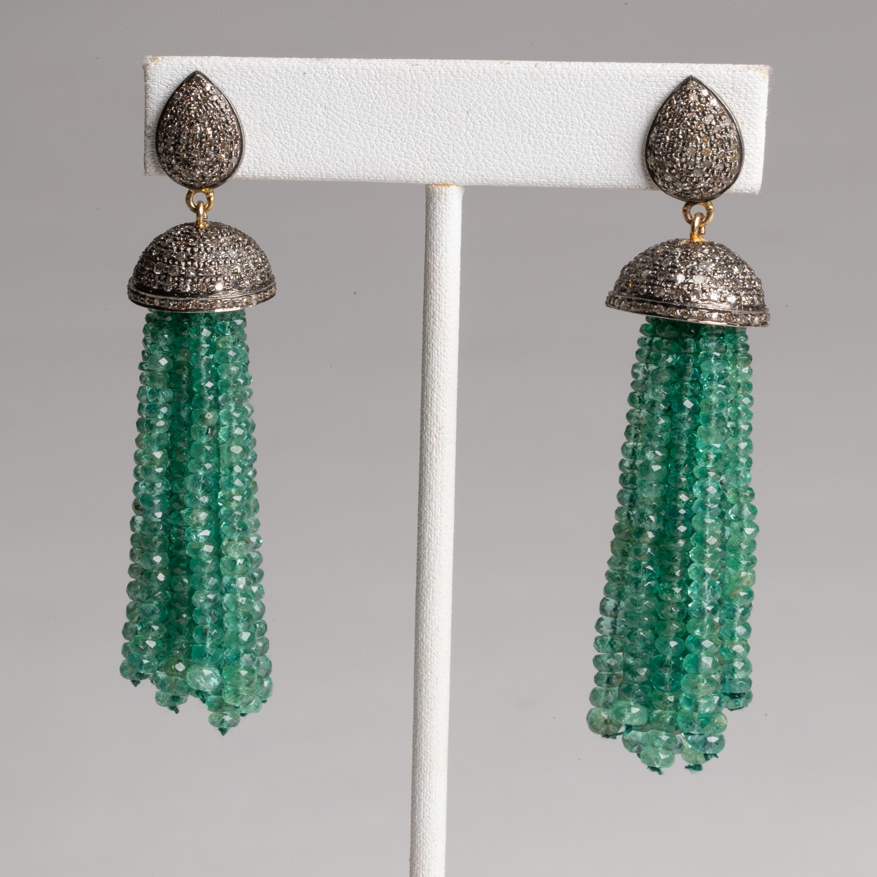 Pair of Emerald and Diamond Tassel Earrings 2