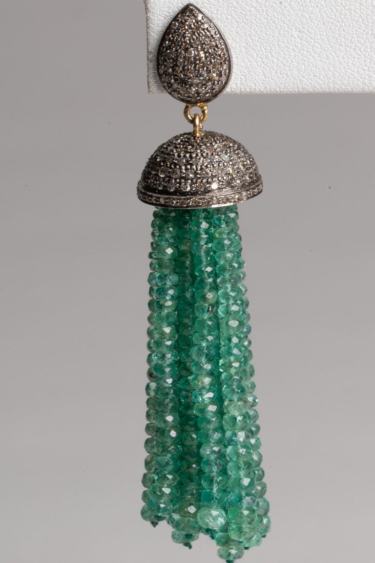 Pair of Emerald and Diamond Tassel Earrings at 1stDibs
