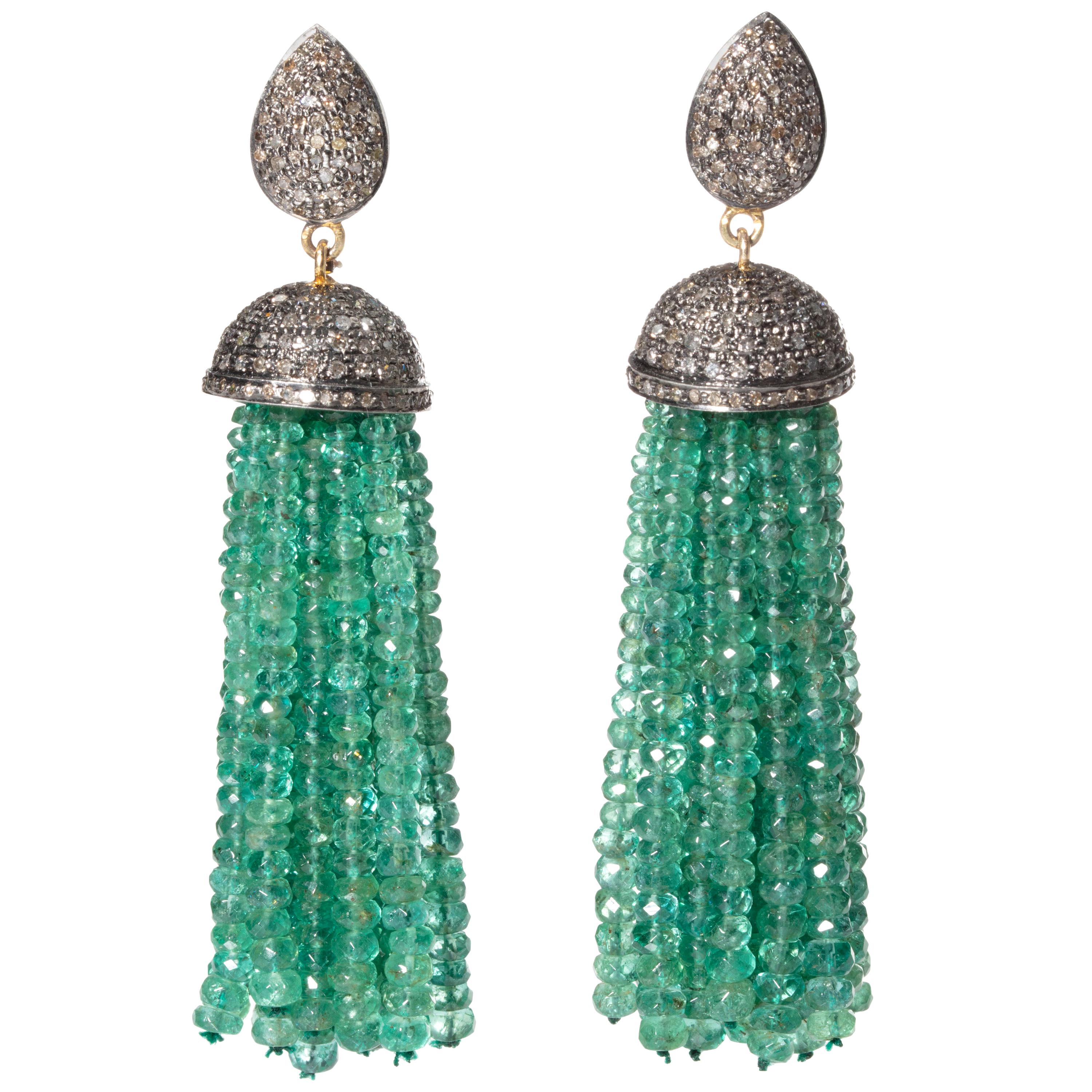 Pair of Emerald and Diamond Tassel Earrings