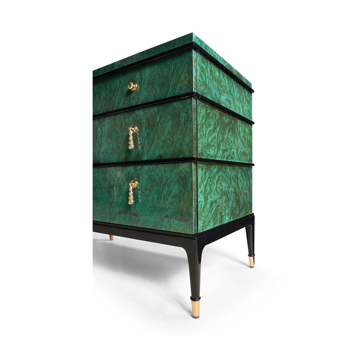 Vietnamese Pair of Emerald Art Deco Style Burl Wood Dressers For Sale