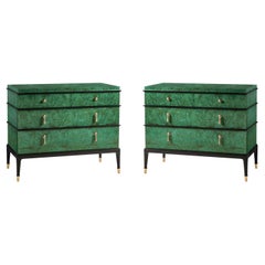 Pair of Emerald Art Deco Style Burl Wood Dressers