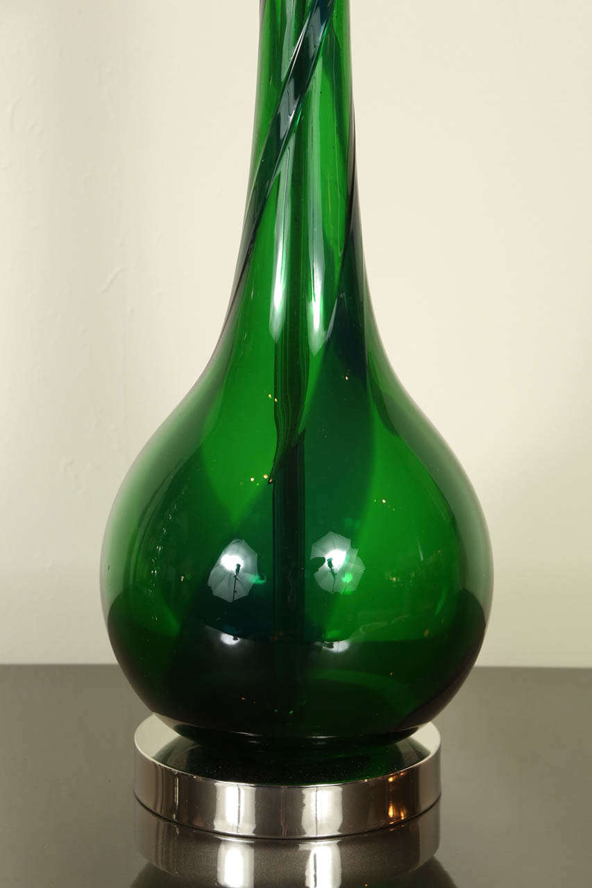 Mid-20th Century Pair of Emerald Blown Glass Table Lamps