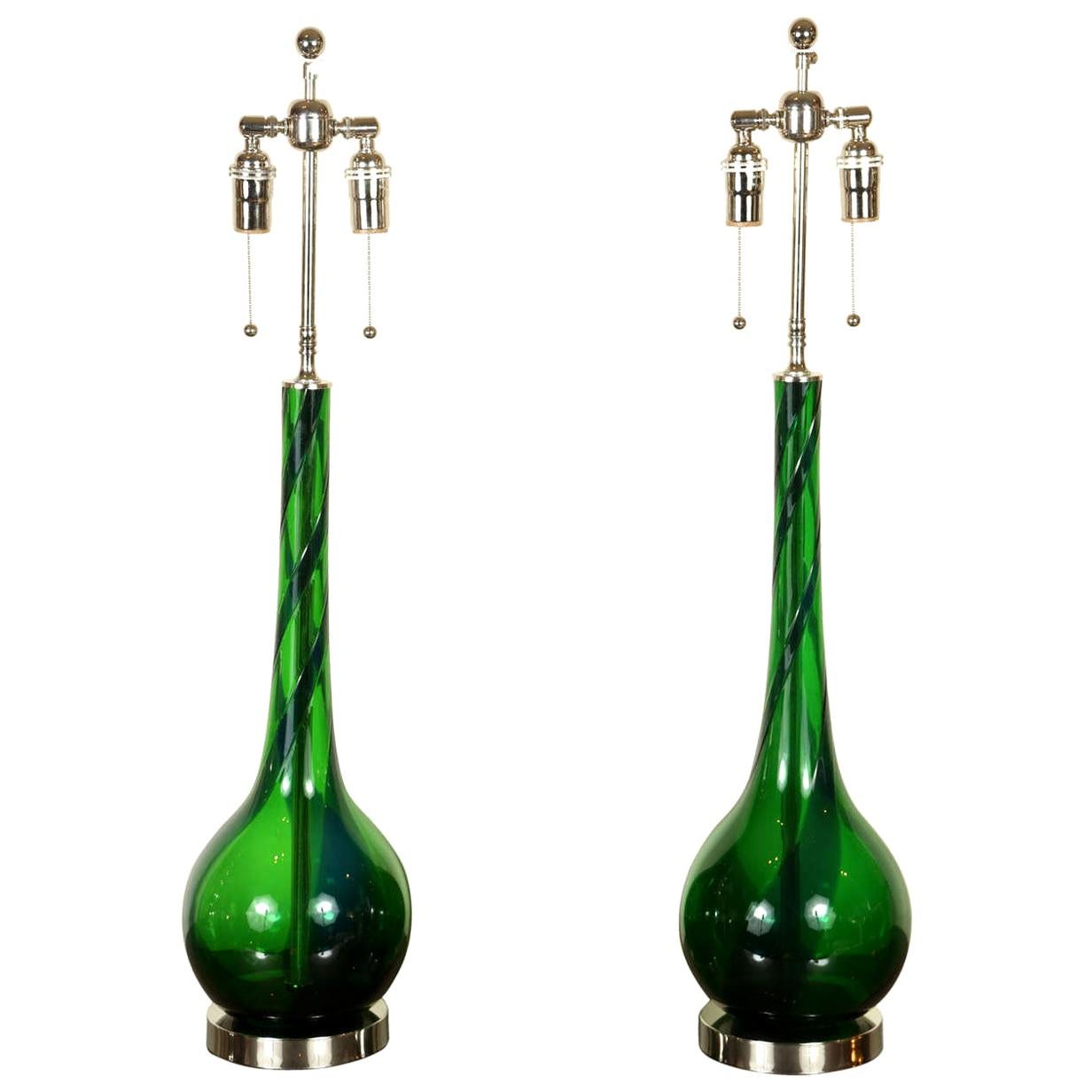 Pair of Emerald Blown Glass Table Lamps