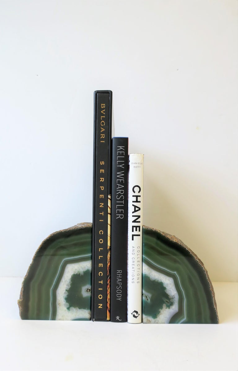 Pair of Emerald Green and White Onyx Bookends at 1stDibs