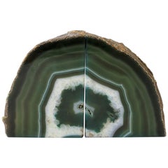 Pair of Emerald Green and White Onyx Bookends