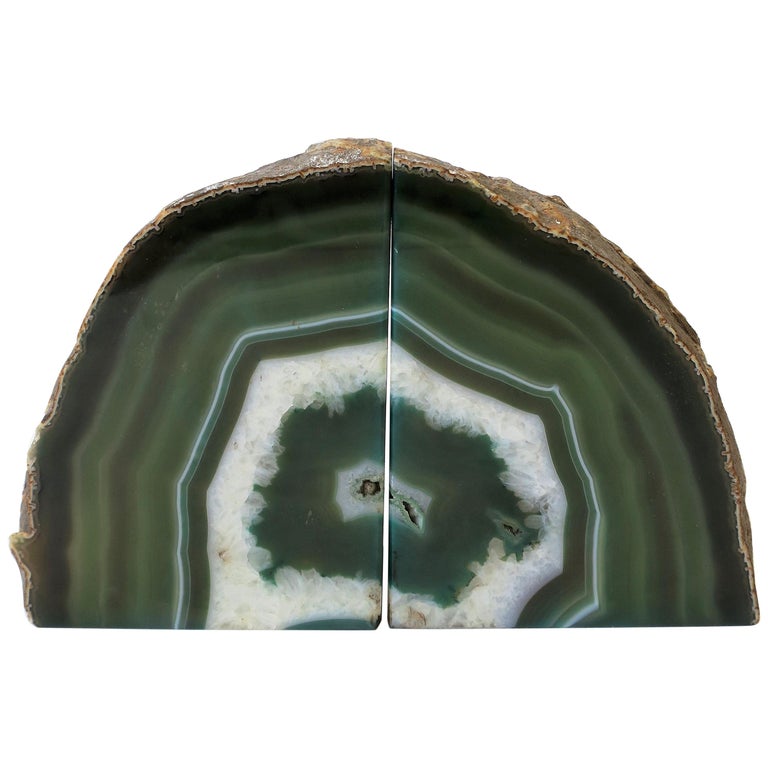 Pair of Emerald Green and White Onyx Bookends at 1stDibs