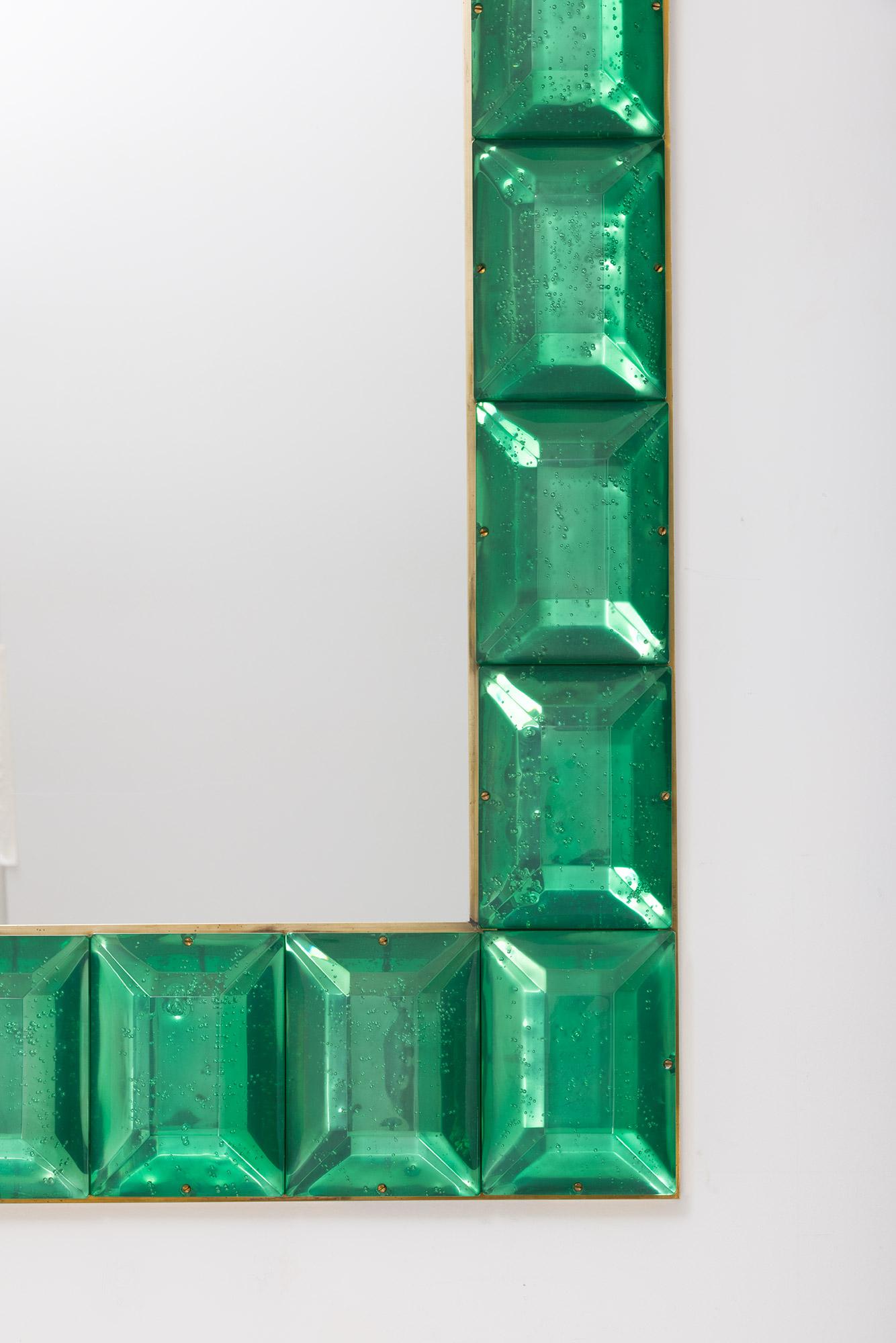 Pair of Emerald Green Diamond Murano Glass Mirror, in Stock In New Condition For Sale In Miami, FL