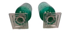 Pair of Emerald Green Glass Hurricane Sconces with Etched Star Motif
