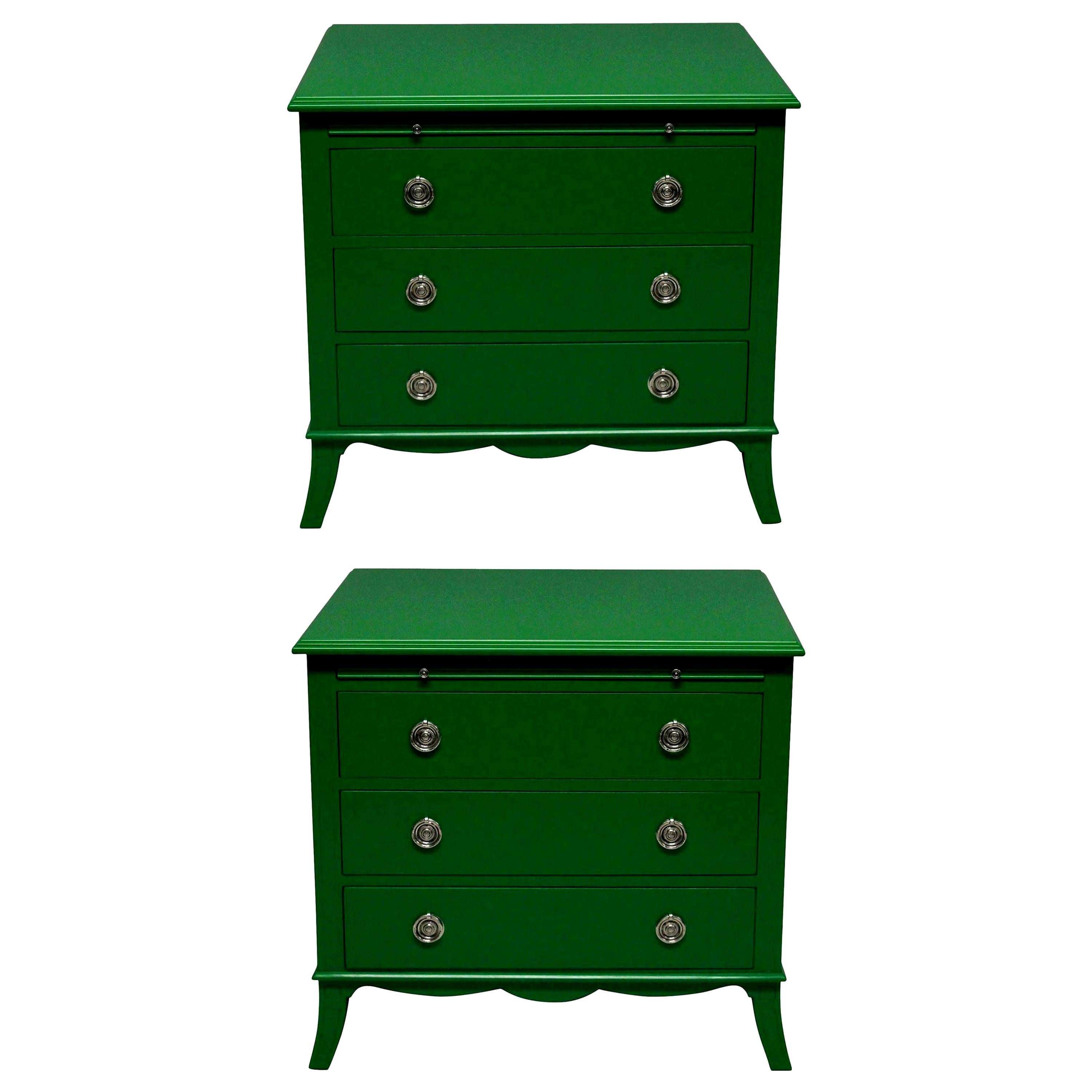 Pair of Emerald Green Lacquered Chests in the Manner of Dorothy Draper