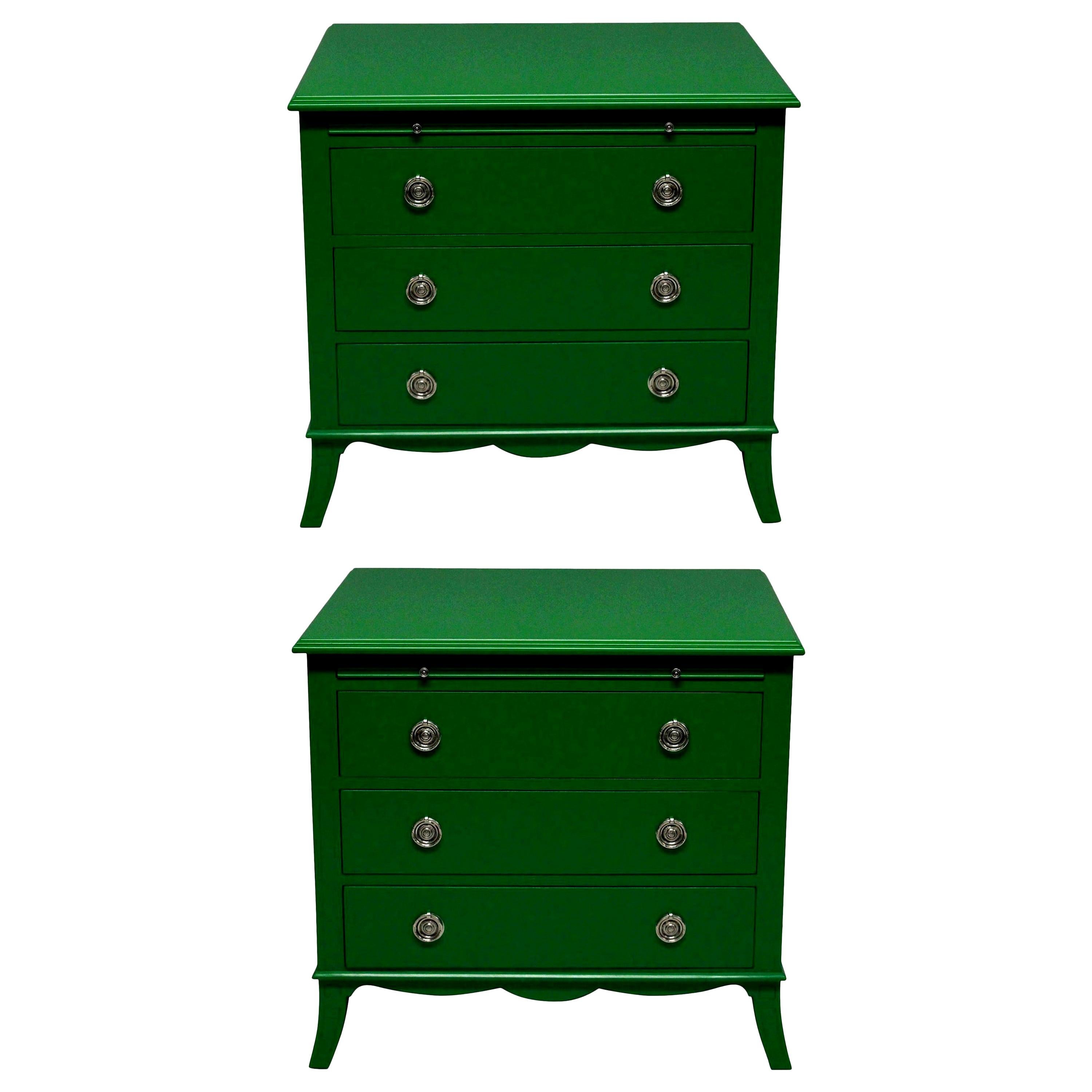 Pair of Emerald Green Lacquered Chests in the Manner of Dorothy Draper