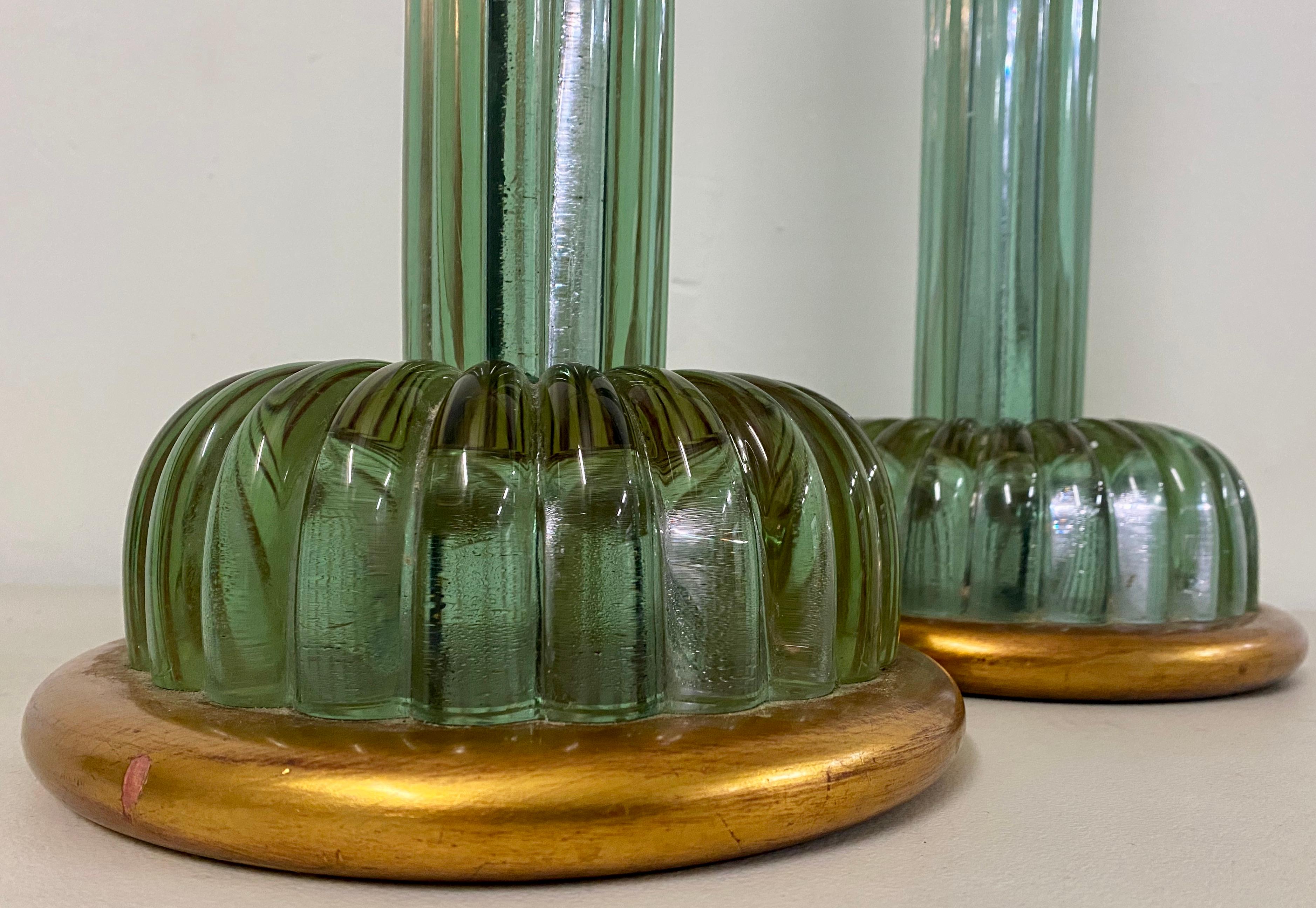 American Pair of Emerald Green Murano Glass Lamps by Marbro Lamp Company, circa 1950