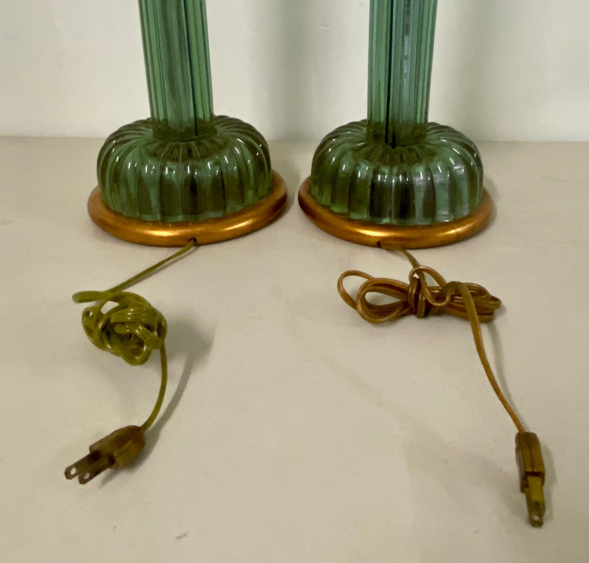 Pair of Emerald Green Murano Glass Lamps by Marbro Lamp Company, circa 1950 In Good Condition In San Francisco, CA