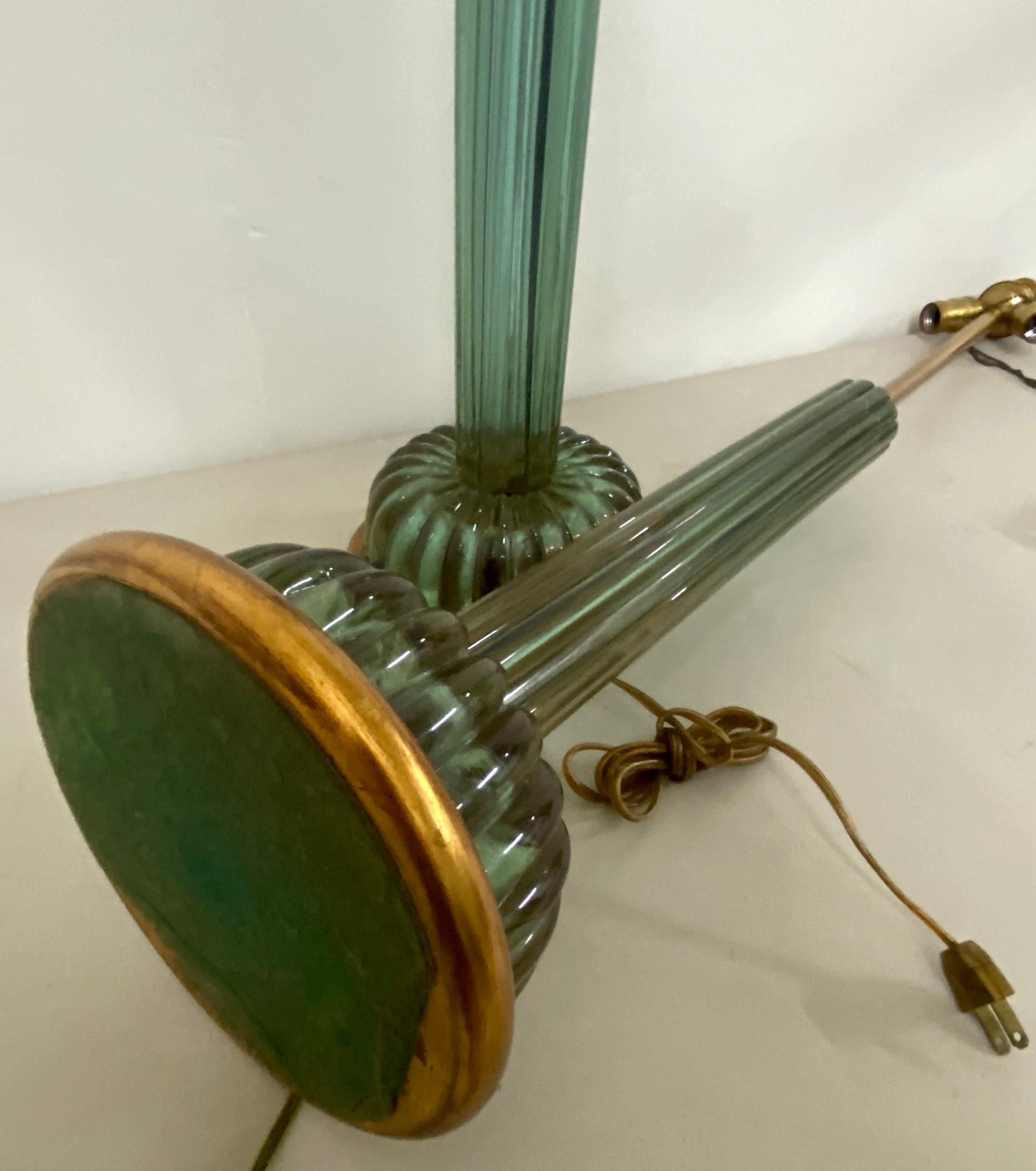 20th Century Pair of Emerald Green Murano Glass Lamps by Marbro Lamp Company, circa 1950